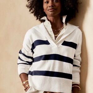 Banana Republic Cream and Navy Striped Nautical Sailor Sweater Jumper Cowl